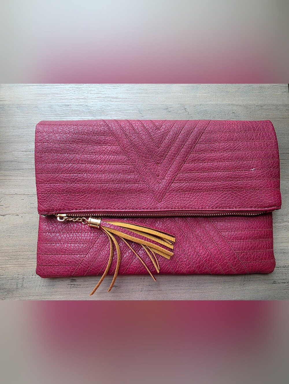 Stylish Deep Red Quilted Tassel Clutch